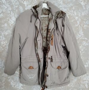 Vtg LAFONT ITALY wolf wildlife tan size 44 ski Snowboard Art Jacket Windbreaker.